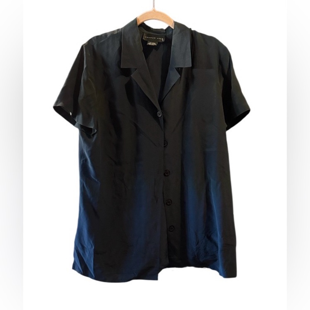 August Silks Navy Blue Short Sleeve silk blouse size 8